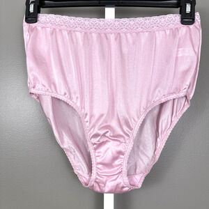 Vintage Fruit Of The Loom Nylon Panties 9 XXL Orchid Pink Semi-Sheer Lace Waist